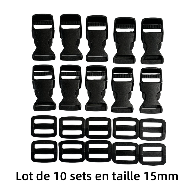 Set de Boucle clip et boucles d'échelle en plastique noir - 15mm