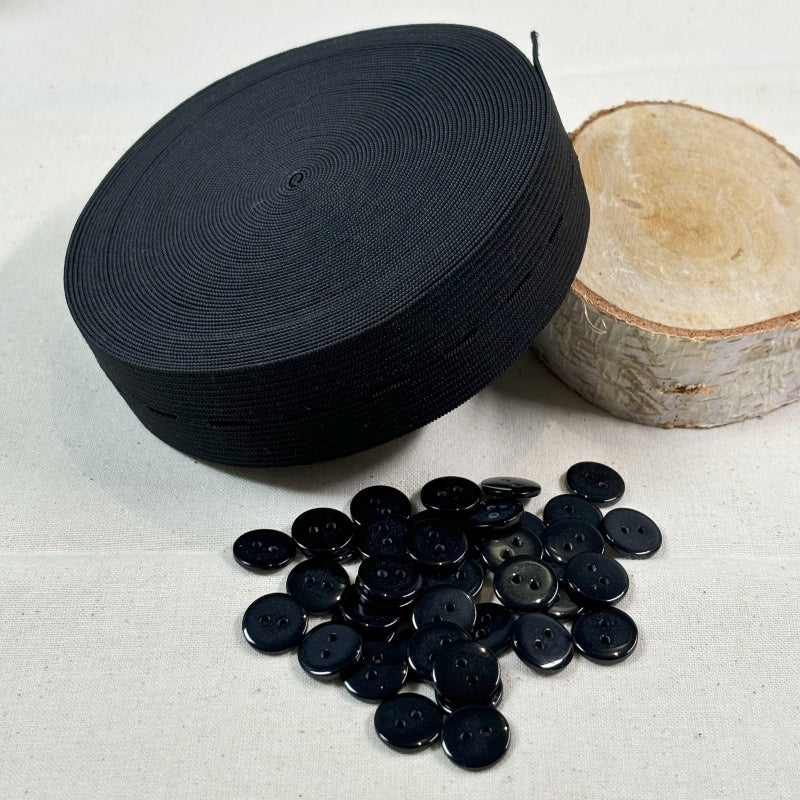 30mm de largeur - 10 mètres de Bobine élastiques réglables à boutonnière avec 40 boutons en résine