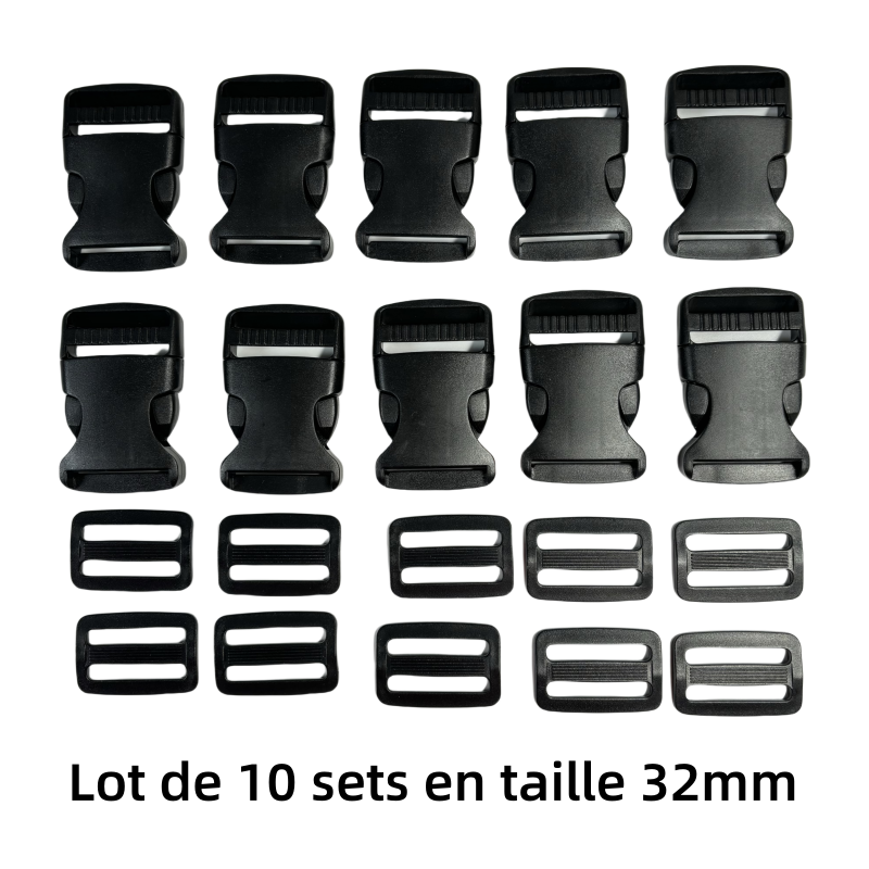 Set de Boucle clip et boucle d'échelle en plastique noir - 32mm