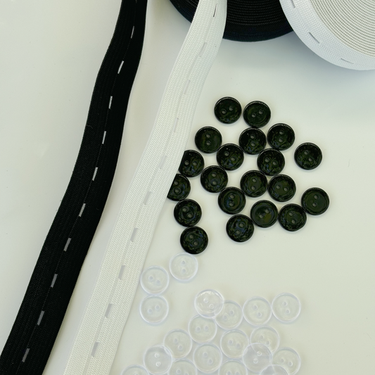 20mm de largeur - 10 mètres de Bobine élastiques réglables à boutonnière avec 40 boutons en résine