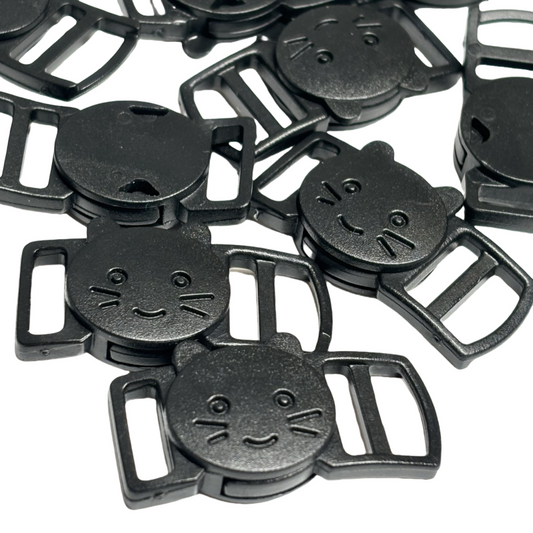 Boucles clip avec motif chat en plastique noir - 10mm
