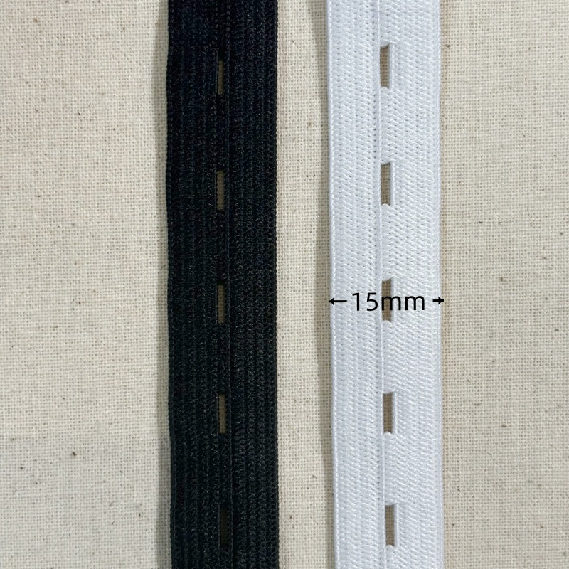 15mm de largeur - 10 mètres de Bobine élastiques réglables à boutonnière avec 40 boutons en résine -