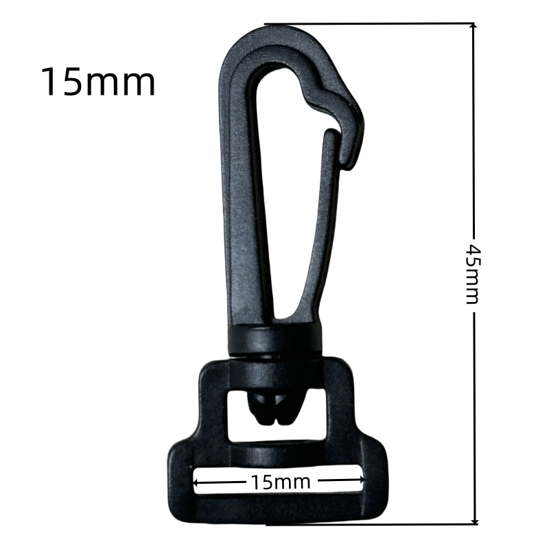 Mousquetons en plastique noir - 15mm / 20mm / 25mm / 32mm / 38mm / 50mm