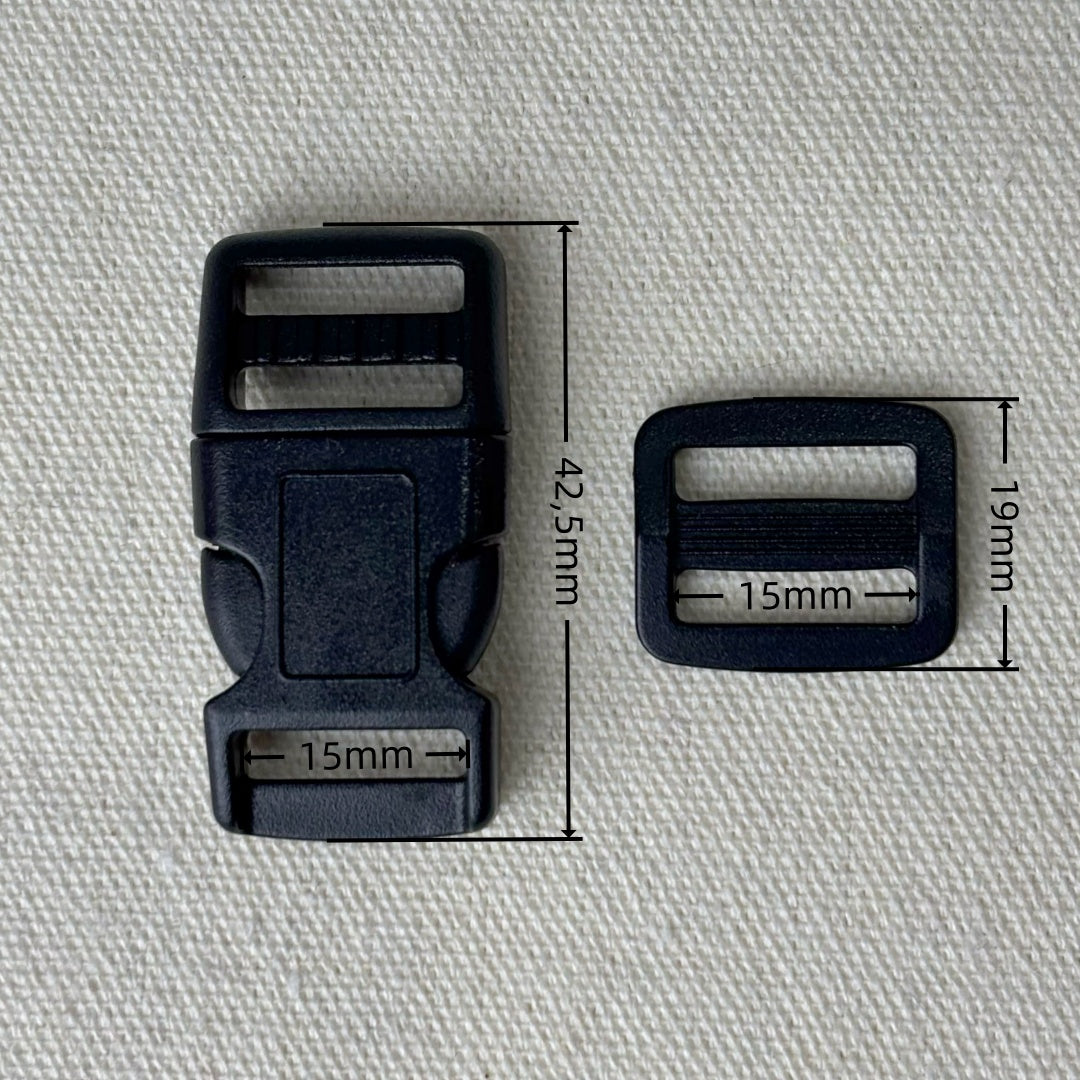 Set de Boucle clip et boucle d'échelle en plastique noir - 15mm / 20mm / 25mm