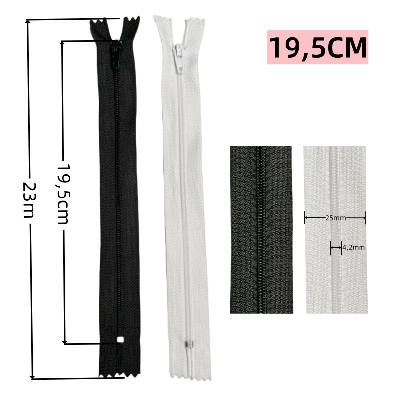 Fermetures éclair fermée pour la couture - N°3 - Noir et Blanc - 19,5cm / 27cm / 32,5cm / 38cm / 48cm