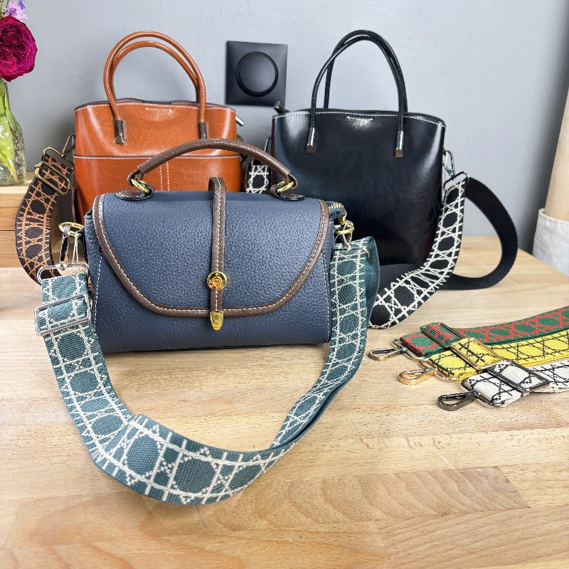 Bandoulières réglable pour sac - jacquard losanges graphiques - Noir et crème - 38mm