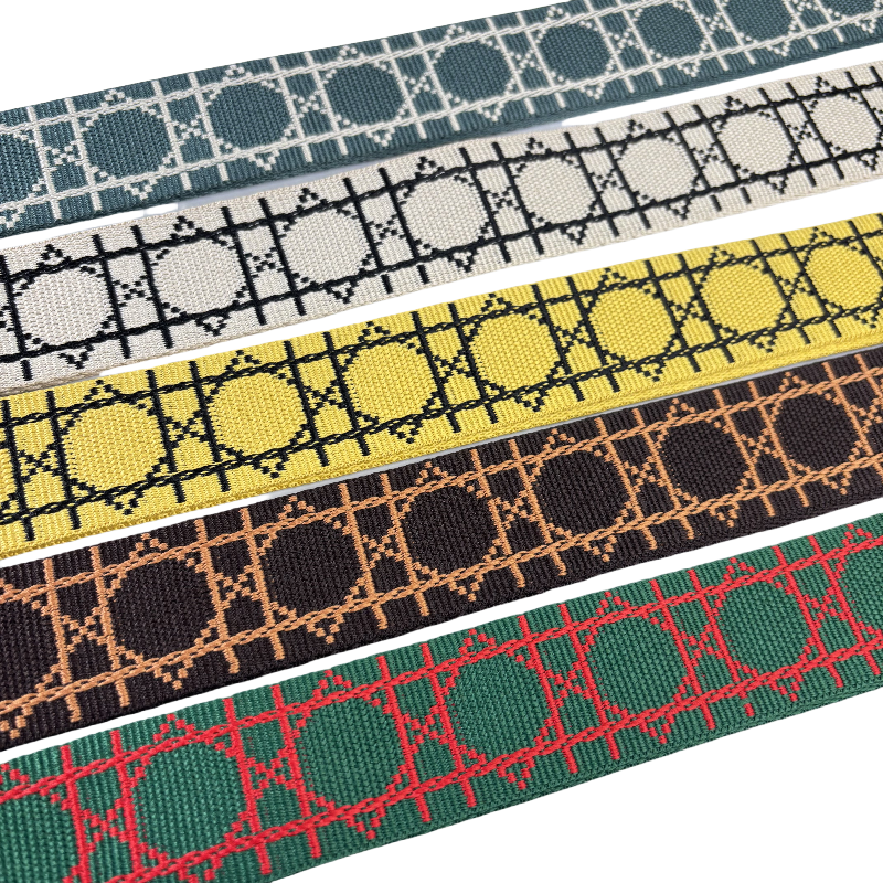 Bandoulières réglable pour sac - jacquard losanges graphiques - Noir et crème - 38mm