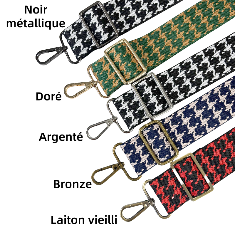 Bandoulières réglable pour sac - jacquard double fac pied de poule - 38mm