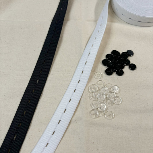 25mm de largeur - 10 mètres de Bobine élastiques réglables à boutonnière avec 40 boutons en résine