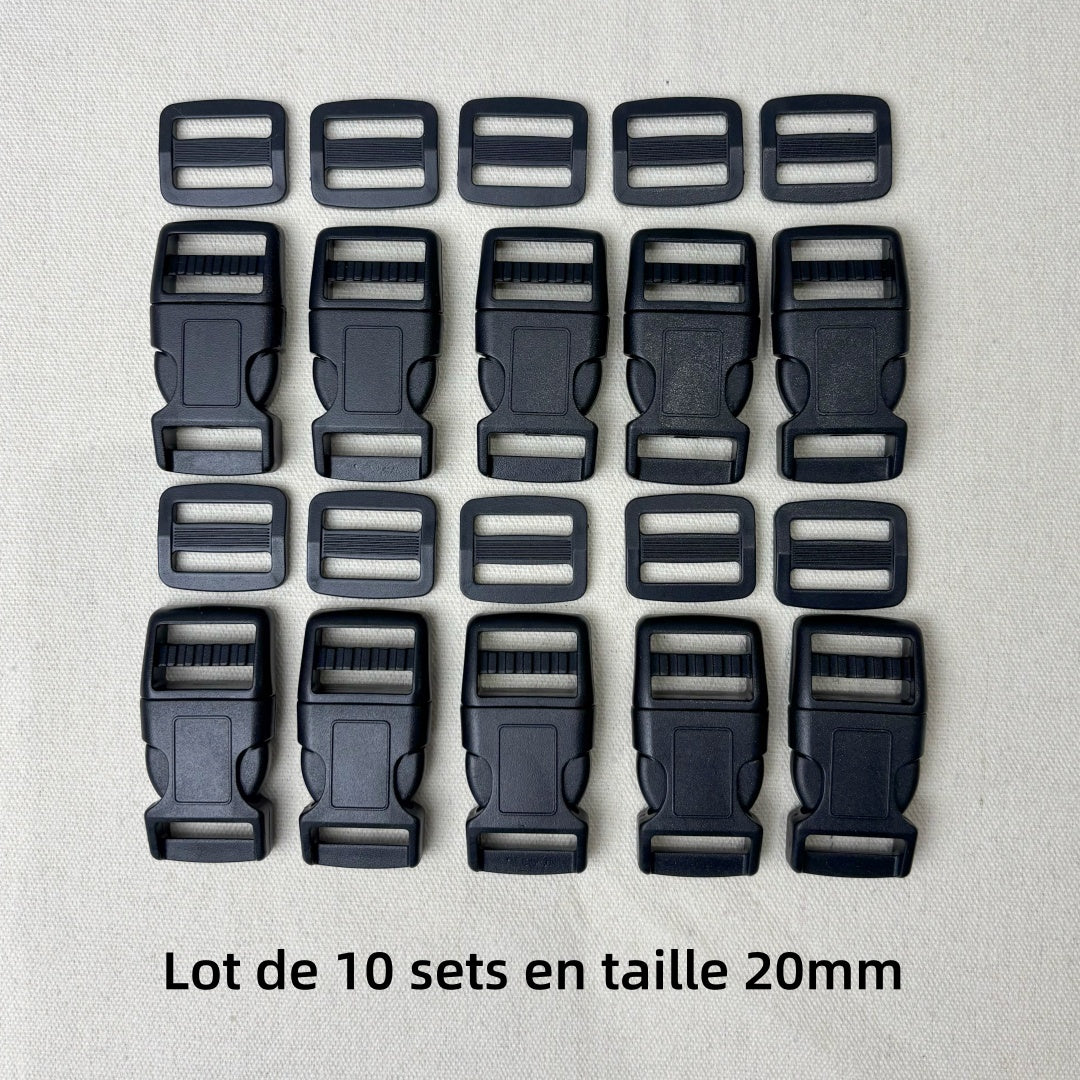 Set de Boucle clip et boucle d'échelle en plastique noir - 15mm / 20mm / 25mm