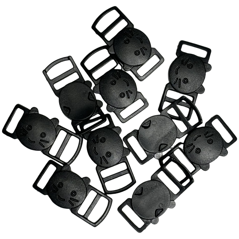 Boucles clip avec motif chat en plastique noir - 10mm
