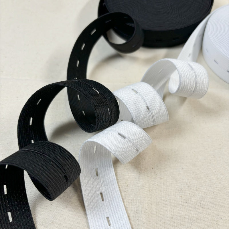 25mm de largeur - 10 mètres de Bobine élastiques réglables à boutonnière avec 40 boutons en résine