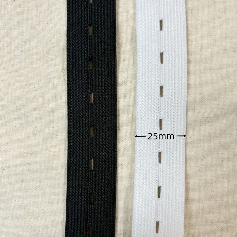25mm de largeur - 10 mètres de Bobine élastiques réglables à boutonnière avec 40 boutons en résine