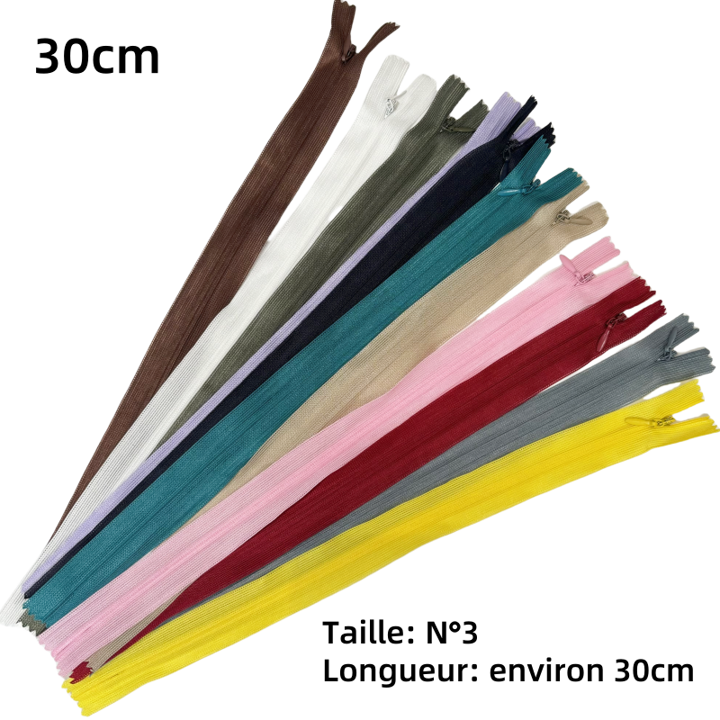 Fermetures éclair invisible fermée colorée zip en nylon pour couture - N°3 - 30cm