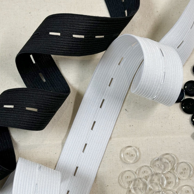 30mm de largeur - 10 mètres de Bobine élastiques réglables à boutonnière avec 40 boutons en résine