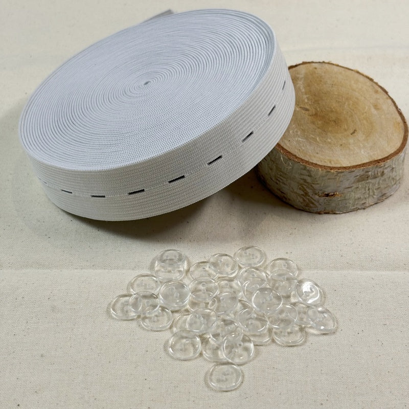 30mm de largeur - 10 mètres de Bobine élastiques réglables à boutonnière avec 40 boutons en résine