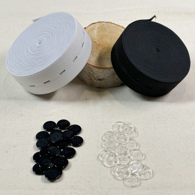 30mm de largeur - 10 mètres de Bobine élastiques réglables à boutonnière avec 40 boutons en résine