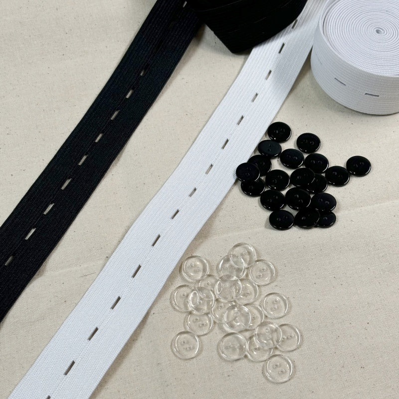 30mm de largeur - 10 mètres de Bobine élastiques réglables à boutonnière avec 40 boutons en résine