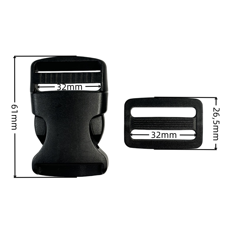 Set de Boucle clip et boucle d'échelle en plastique noir - 32mm