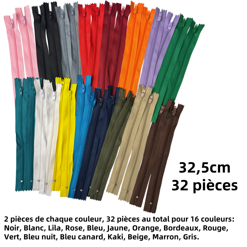 Fermetures éclair fermée colorée pour la couture - N°3 - 32,5cm