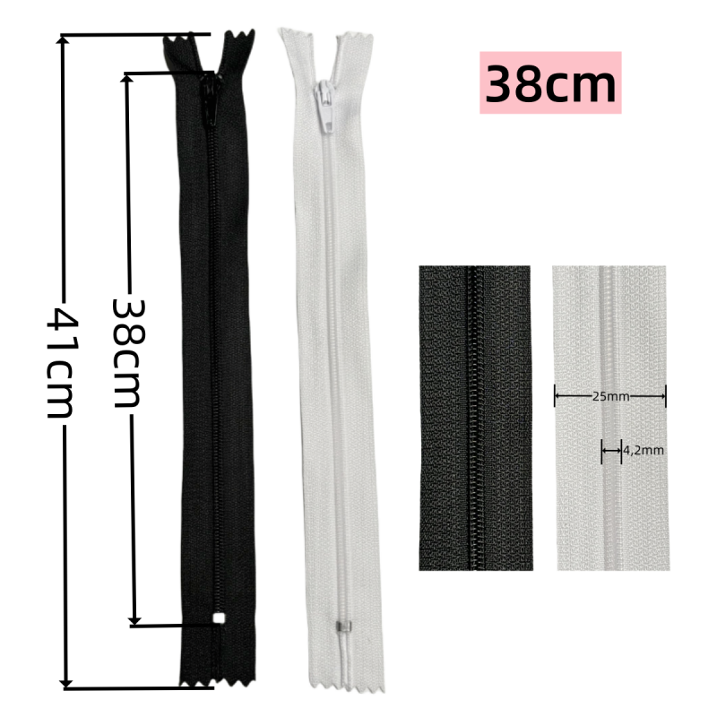 Fermetures éclair fermée pour la couture - N°3 - Noir et Blanc - 19,5cm / 27cm / 32,5cm / 38cm / 48cm