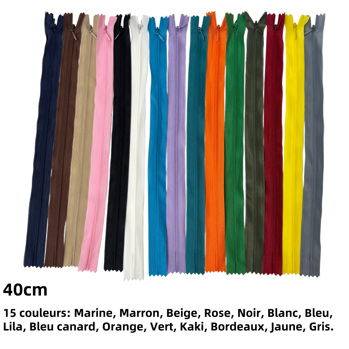 Fermetures éclair invisible fermée colorée zip en nylon pour couture - N°3 - 40cm