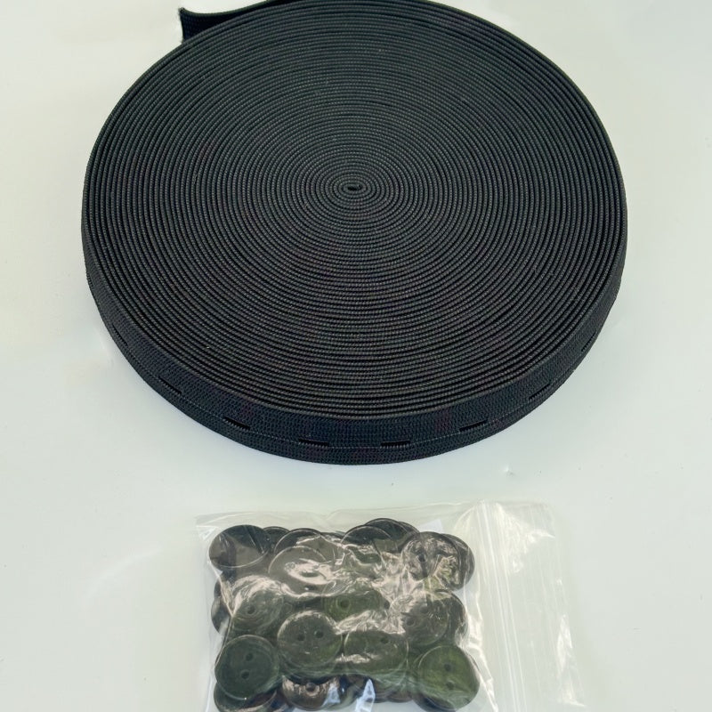 20mm de largeur - 10 mètres de Bobine élastiques réglables à boutonnière avec 40 boutons en résine