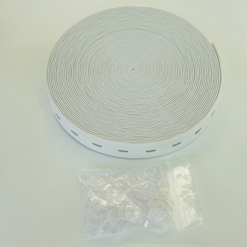 20mm de largeur - 10 mètres de Bobine élastiques réglables à boutonnière avec 40 boutons en résine