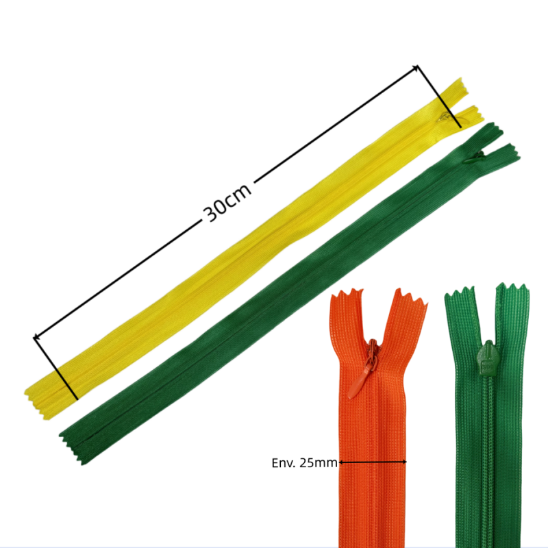 Fermetures éclair invisible fermée colorée zip en nylon pour couture - N°3 - 30cm