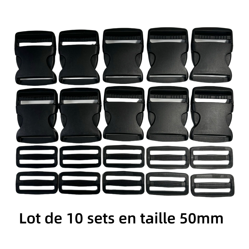 Set de Boucle clip et boucle d'échelle en plastique noir - 50mm