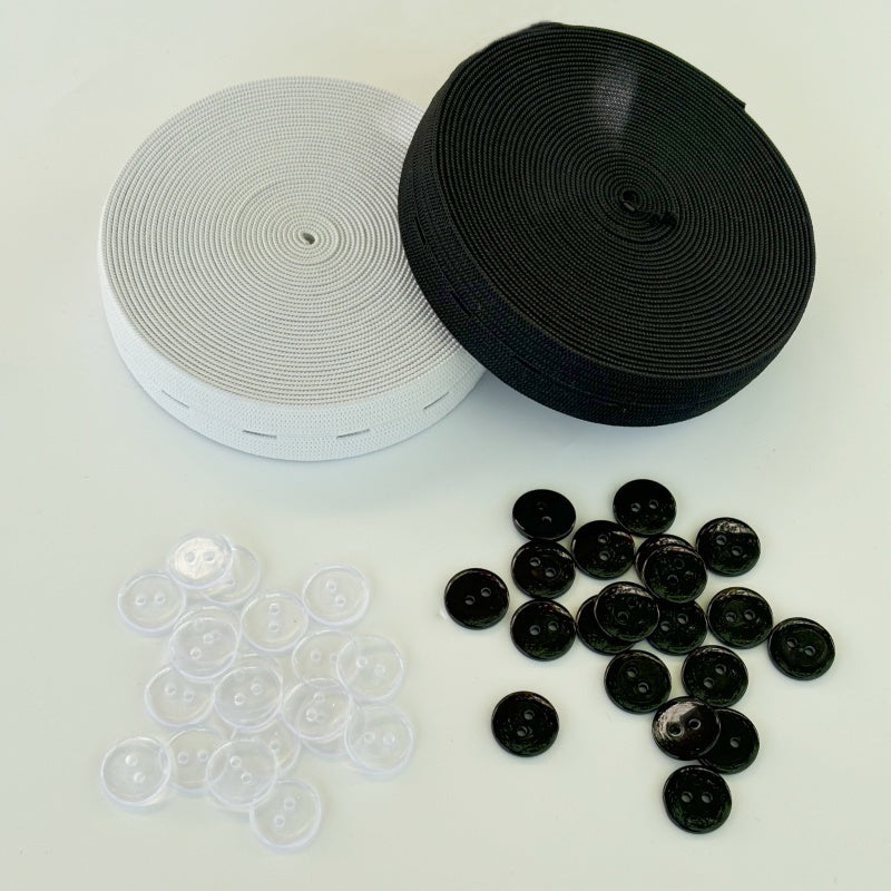 20mm de largeur - 10 mètres de Bobine élastiques réglables à boutonnière avec 40 boutons en résine