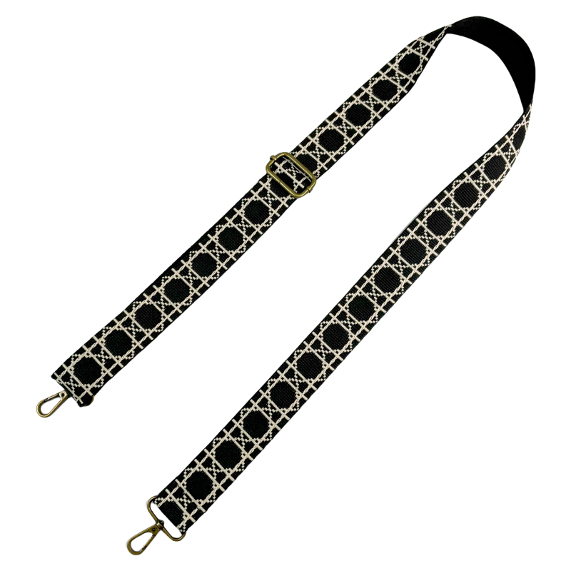 Bandoulières réglable pour sac - jacquard losanges graphiques - Noir et crème - 38mm