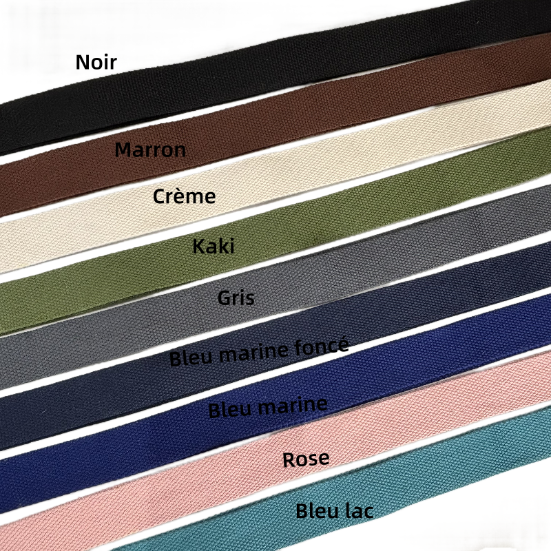 Sangles en coton polyester de couleur unie - Épaisseur 2mm - 25mm / 32mm / 38mm