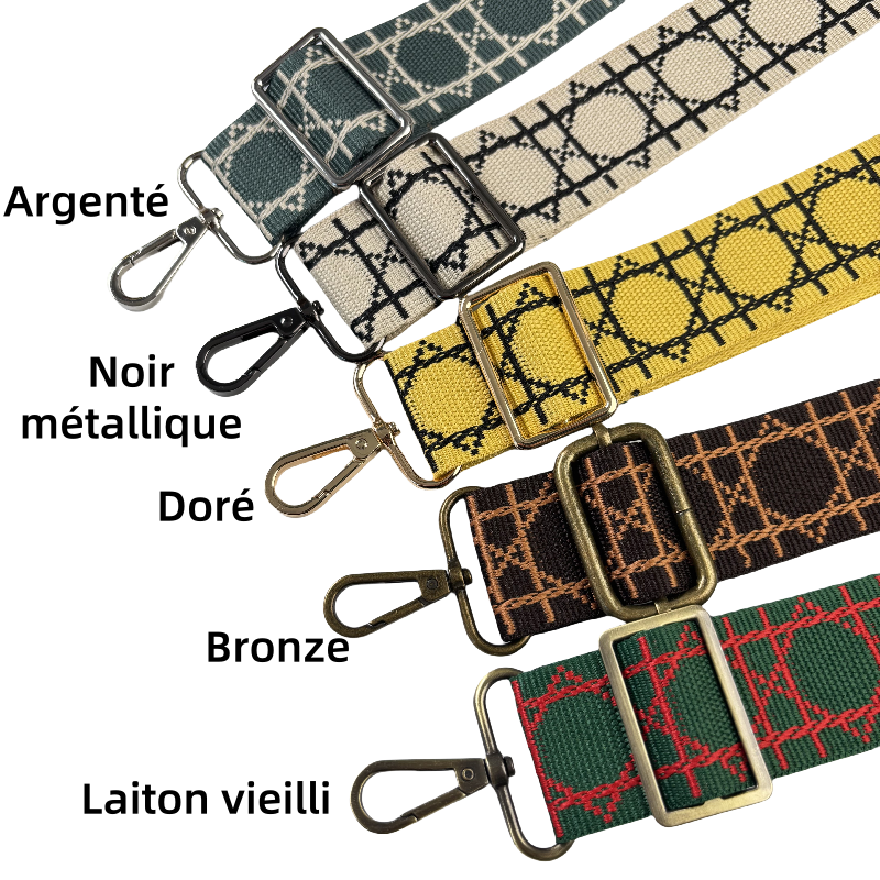 Bandoulières réglable pour sac - jacquard losanges graphiques - Noir et crème - 38mm