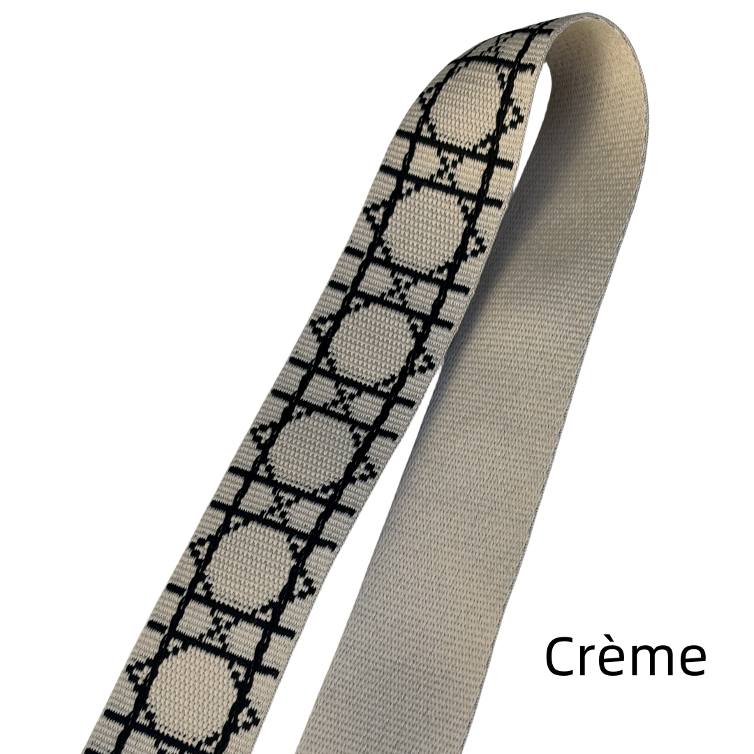 Bandoulières réglable pour sac - jacquard losanges graphiques - Noir et crème - 38mm