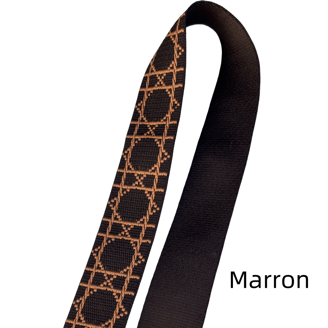 Bandoulières réglable pour sac - jacquard losanges graphiques - Noir et crème - 38mm