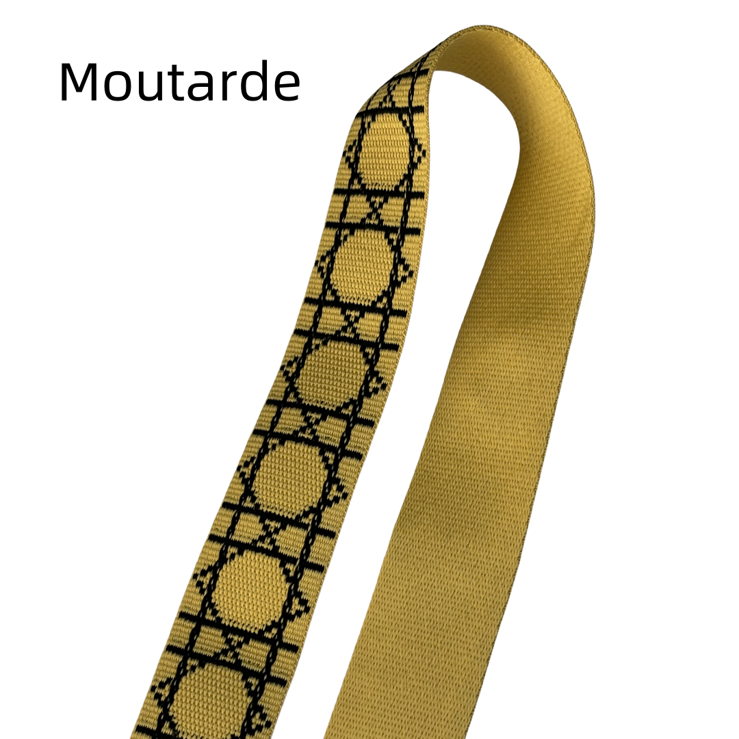 Bandoulières réglable pour sac - jacquard losanges graphiques - Noir et crème - 38mm