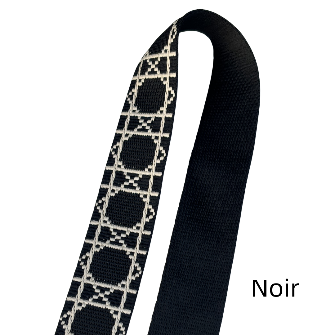 Bandoulières réglable pour sac - jacquard losanges graphiques - Noir et crème - 38mm
