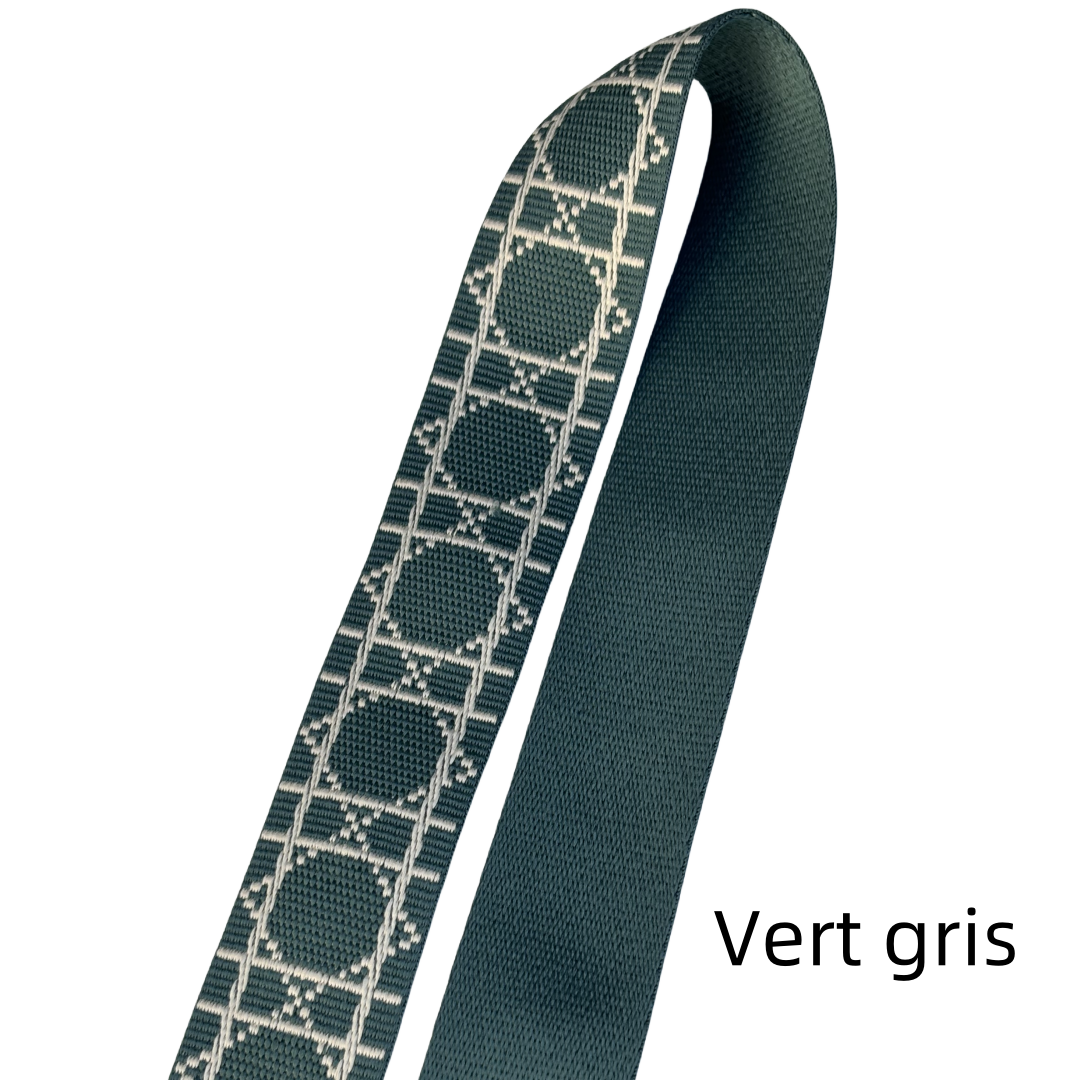 Bandoulières réglable pour sac - jacquard losanges graphiques - Noir et crème - 38mm