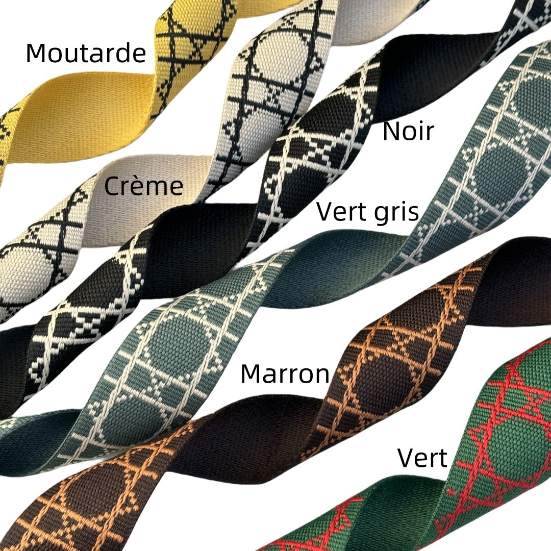 Bandoulières réglable pour sac - jacquard losanges graphiques - Noir et crème - 38mm